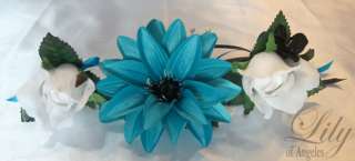 17pieces Wedding Bridal Bouquet Flowers TURQUOISE PEARLS Bride 