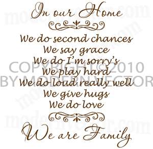In our Home We are Family Vinyl Wall Quote Decal  