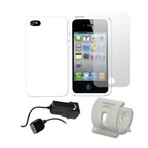  For iPhone 4 White Hard Case LCD Film Travel Charger 