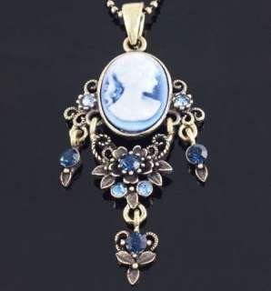 N287C Dainty Flower Lady Blue Crystal Victorian Style Pendant 