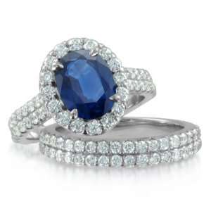 Natural Sapphire Diamond Engagement Wedding Ring Bridal Set 18k White 