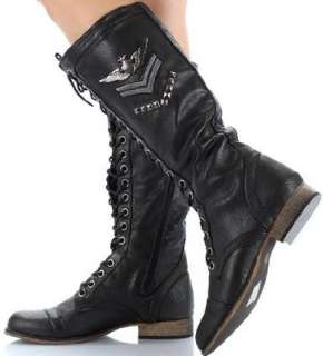    NEW Military Fashion Womens BLACK Combat Dress BOOTS Shoes