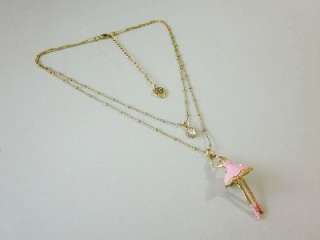 Betsey Johnson Pink Dancing Girl Pendant Double Layered Necklace 