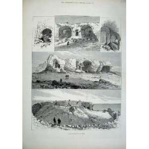  1882 Sandown Castle Deal Ruins Buildings Men Old Print 