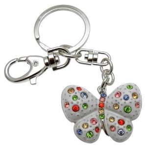 Acosta Jewellery   Multi Coloured Crystal   White Butterfly Bag Charm 