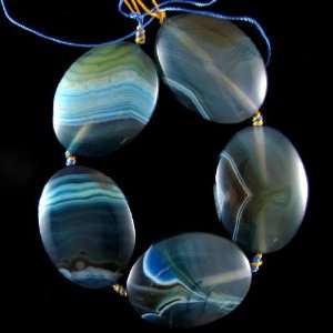  40mm blue stripe agate oval beads 8.5 strand