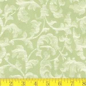  54 Wide Woven Jacquard Rose Scroll Sage/Ivory Fabric By 