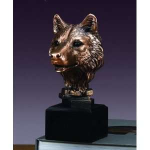  Bronze Wolf Head Sculpture 8 Tall 