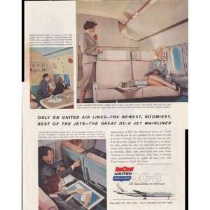 United Air Lines DC8 Jet Mainliner By Douglas 1959 Original Vintage 