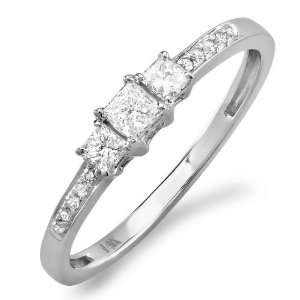  14k White Gold Princess & Round Diamond Ladies Bridal Ring 