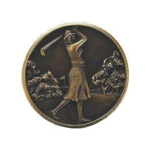  Lady Of The Links Cabinet Knob, Antique Brass