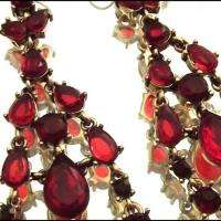 Vintage Monet Ruby Red Crystals Chandelier Earrings  