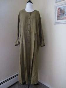   Engelhart Medium Green Linen Long Dress M Button Front Roomy  