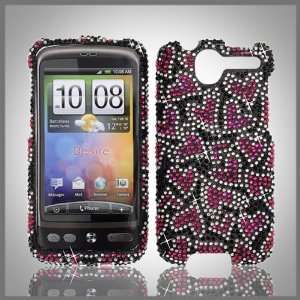  Pink Hearts on Black Cristalina crystal bling case cover 