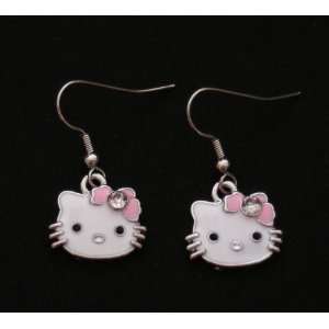 Hello Kitty Pink Bow w/ Crystal Accents Dangling Charm Silver Tone 