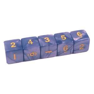   Set of 5 Dice 16mm Round Corners Pearl Blue with Numbers Toys & Games