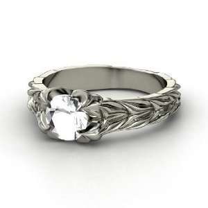    Rose and Thorn Ring, Round Rock Crystal Palladium Ring Jewelry