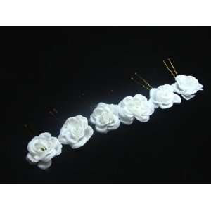  Small White Rose Flower Hair Pins   Set of 6 Everything 