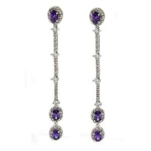 com Morning Dew   Classic Long Dangle Earrings with Amethyst & White 