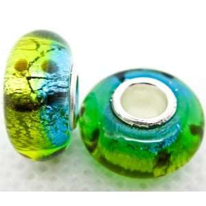 Bleek2sheek Murano Glass Yellow/green/blue Foil Charm Beads (Set of 2 