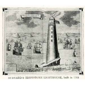 1922 Print Rudyard Eddystone Lighthouse England Rocks Devon Cornwall 
