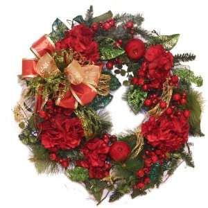  Red Holiday Hydrangea Wreath with Designer Bow