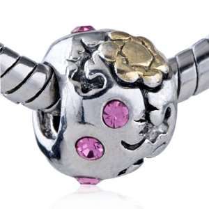   Pink Crystal Flower Bead Fits Pandora Charm Bracelet Pugster Jewelry