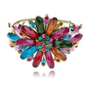 Large Statement Colorful Flower Burst Crystal Rhinestone Bead Bracelet 