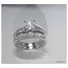 14k White Gold .925 LC Diamond 3 Stone Princess Cut Engagement Ring 