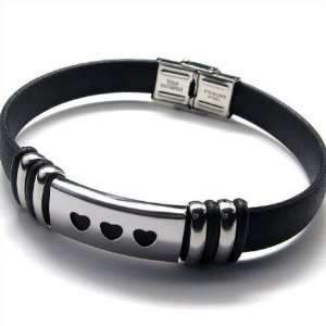  Dynamic Imitation Leather Heart Design Titanium Bracelet 