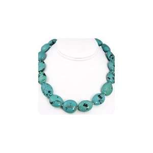    Green Turquoise and Silver Roundel Beaded Necklace 