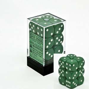   Opaque 16mm d6 Green w/White Dice Block 12 pipped dice Toys & Games