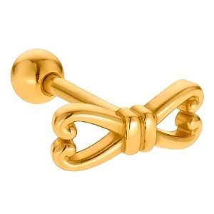    Fancy Bow Tie 14K Yellow Gold Cartilage Stud Earring Jewelry