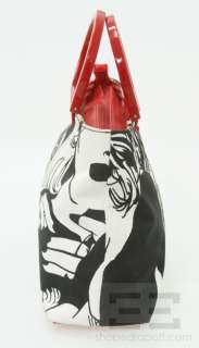 Isabella Fiore Black & White Graphic Print & Red Beaded Handbag  