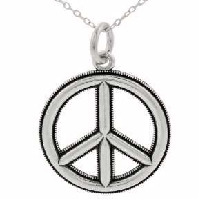  Sterling Silver Edged Peace Sign Necklace Jewelry