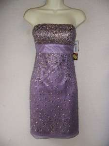 ADRIANNA PAPELL Purple Strapless 100% Silk Empire Band Beaded Cocktail 