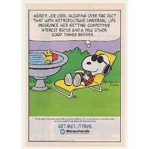  1985 Snoopy Joe Cool Woodstock Met Life Insurance Print Ad 