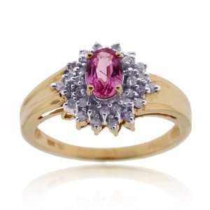  Pink Sapphire Cocktail Ring W/ Diamond 10K Gold Ladies 