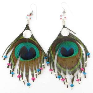 PEACOCK BIRD NATURAL REAL FEATHER EARRINGS HANDCRAFTED  