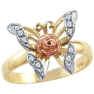  Size  13   Solid 14k Yellow Rose Two Tone Gold Butterfly 