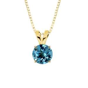 10k Yellow Gold Round Swiss Blue Topaz Gemstone Pendant Necklace (8mm 