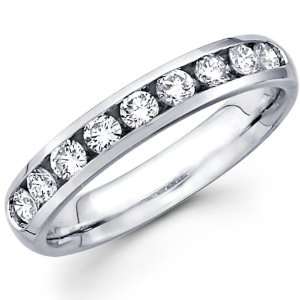  Nine Diamond 14K White Gold Round Channel Set Wedding Ring 
