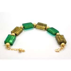  Greeny & Gold Square Glass Bead Bracelet By TOC Jewelry