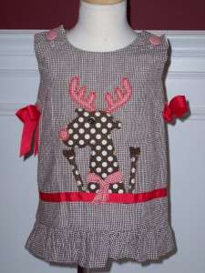 Mud Pie Baby Christmas Reindeer Rudulph Dress Gingham Holiday 12M 18M 