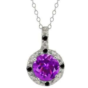  0.48 Ct Round Purple Amethyst and Black Diamond 14k White 