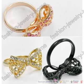 Fashion Dazzling Crystal Beautiful Bowknot Ring Sweet  