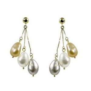 14k 9 10mm multi color baroque freshwater cultured pearl drop earrings 
