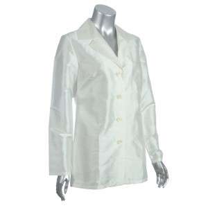 Womens White Silk Dupioni Blazer Big Shirt Jacket 4  