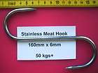 6mm x 160mm 6 Stainless proper Butcher Meat S Hook Heavy duty 90kgs 