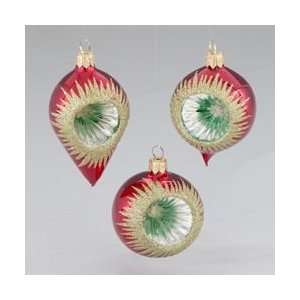   Blown Red European Glass Reflector Christmas Ornaments